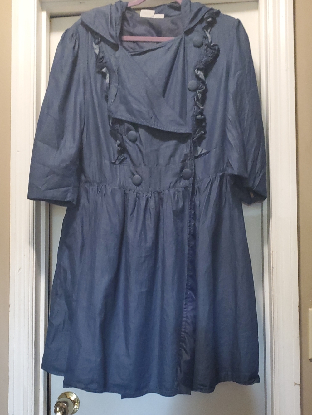 eshakti Custom Blue Button-Front Casual Dress